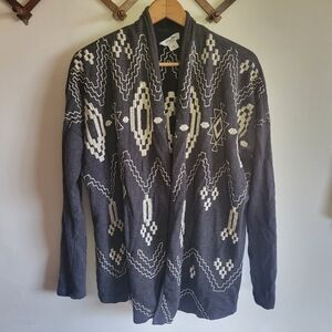 Lucky Bliss Embroidered Open Cardigan Aztec Gray White Medium